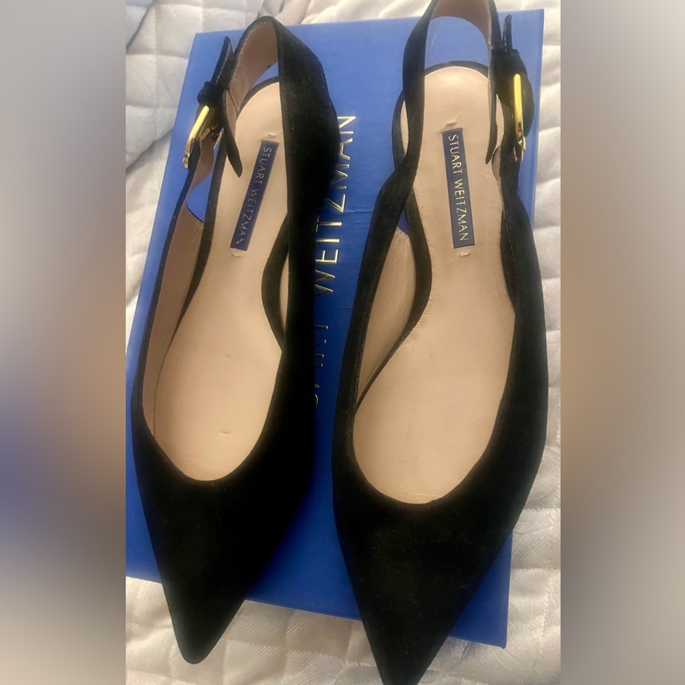 Stuart Weitzman Black Suede (Vero Cuoio)  Flat Slingback sz 7.5 -like new